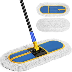 Commercial Dust Mop for Floor Cleaning Industrial Wet Dry Broom with 2 Washable Mop Pads for Hardwood Vinyl Laminate Floors Warehouse Courtyard Cleaning 16 Inch Blue