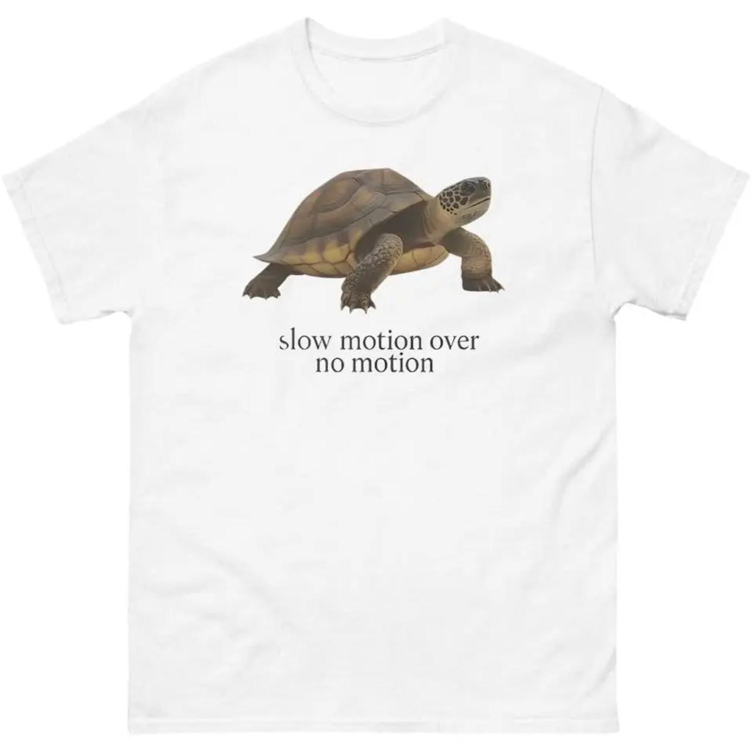 Graphic tee,Slow Motion Over No Motion Turtle T-Shirt – Funny Gen Z Slang Meme Tee, Hustle Mentality Shirt, Turtle Graphic Streetwear, Motivational Gift for Him or Her Grey