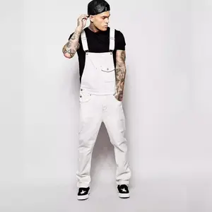 New denim white overalls, slim-fit and slimming men's trousers, European style new men's overalls