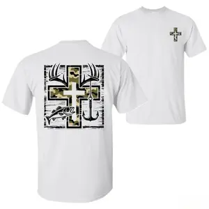 Southern Charm Fishing Shirt - Camo Cross Antlers and Bass for a Faithful Adventure Crew Neck Unisex 100% Cotton Premium Comfort