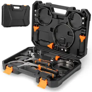 Oil Filter Wrench Set, 8 Piece Adjustable Oil Filter Pliers 2-3/4" to 5-1/4", 9" & 12" Universal Oil Filter Removal Tool with 1/2" to 3/8" Adapter, Organized in Storage Case (8-Piece Set)