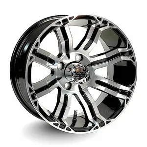 14" Caliber Black/Machined Aluminum Golf Cart Wheels - 14"x7" ET-15 Offset