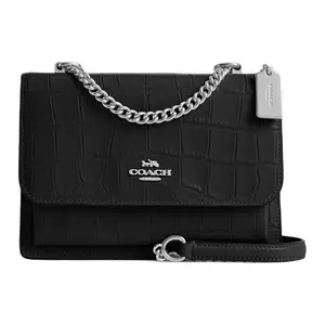 COACH Klare 22 Small Leather Crossbody Bag with Silver Metal Accents and Crocodile Embossing for Women in Black