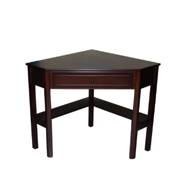 Corner Writing Desk with Pull-out Drawer and Shelf, Multiple Finishes