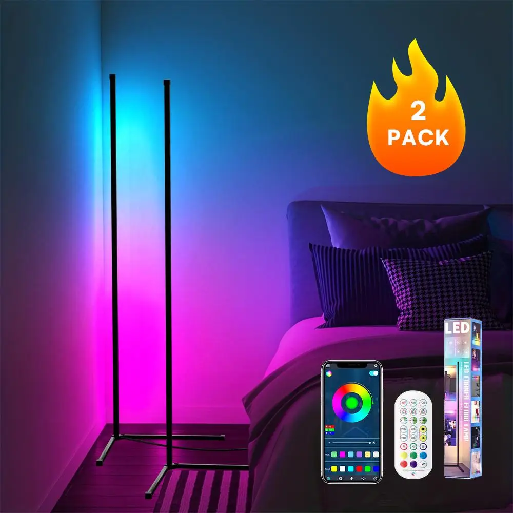 Colorful RGB Music Sync LED Corner Light, Modern Standing Atmosphere Light, Smart APP & Remote Control Ambient Light For Home Bedroom Living Room Deco