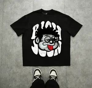 Women's Cotton Round Neck Short-Sleeve T-Shirt, Graffiti Boy Tongue-Out Print, Everyday Streetwear Cartoon Style Casual Top