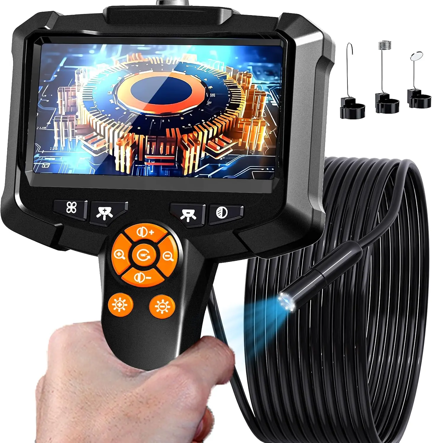 DAxiongmao 4.3" HD Endoscope Camera with 8 LED Lights, 16.4ft Semi-Rigid Cable, IP67 Waterproof, Inspection Borescope for Car Maintenance & Home DIY father's day gifts