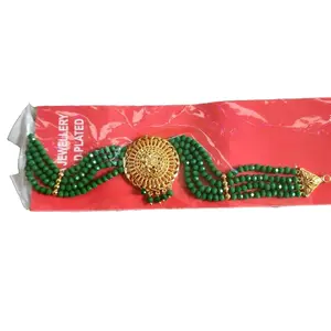 Classic Choker Green Beaded Necklace with Gold Plated