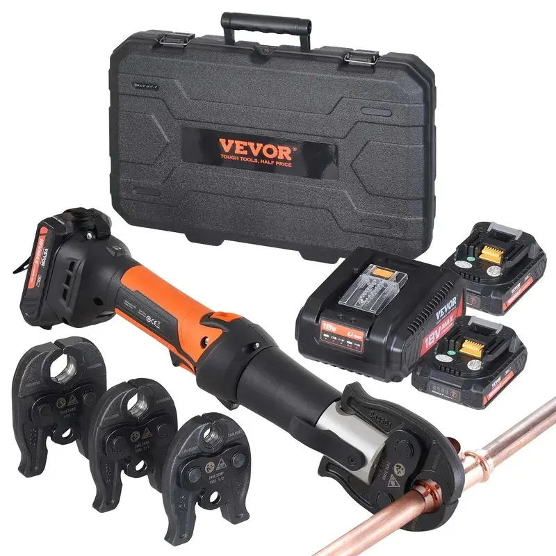 Heavy‑Duty 18V Battery Powered Pipe Press Tool‑SuBuy,Propress‑Compatible Copper Tube Crimping Kit,3‑Sizes Jaws,2‑Pack Batteries,Handheld Plumbing Fitting Crimper