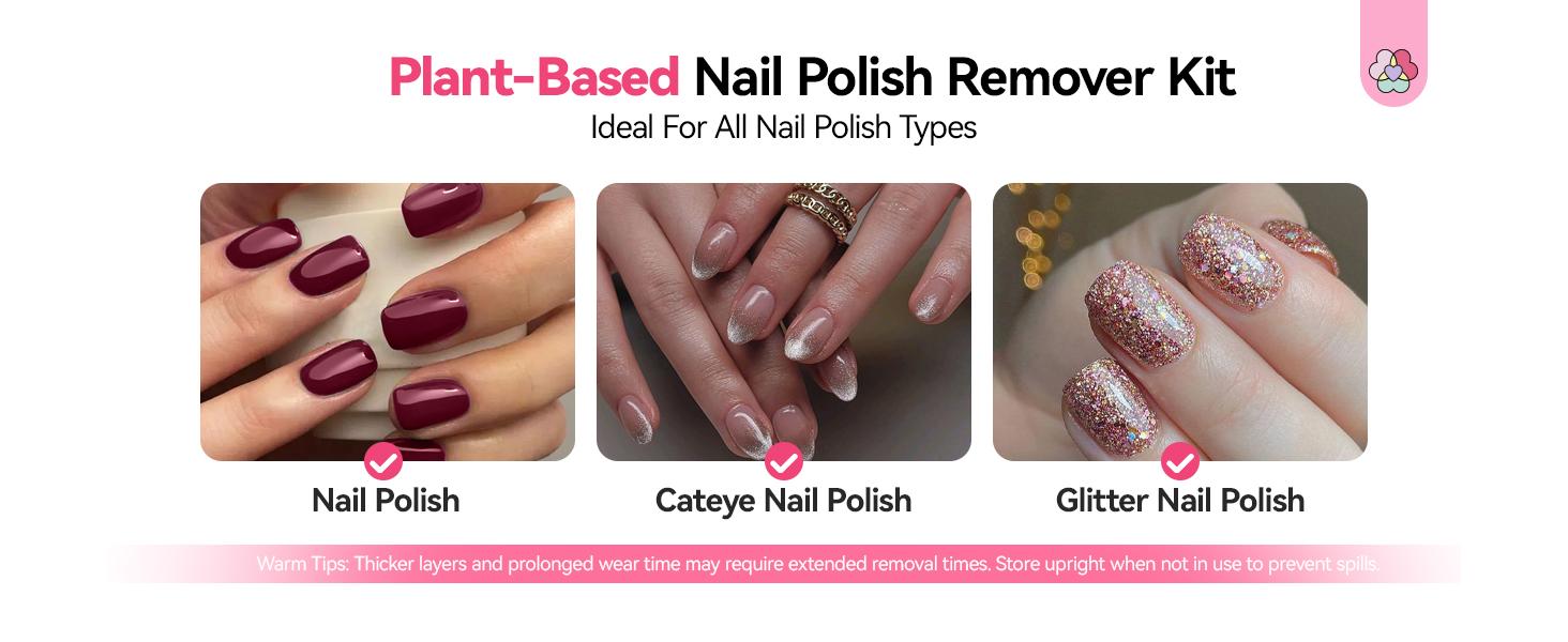 SAVILAND Plant-Based Nail Polish Remover Kit: Non-acetone Formula Shea Butter Rose Cuticle Oil Castor Oil Nourishing Nails Removing All Polish Types