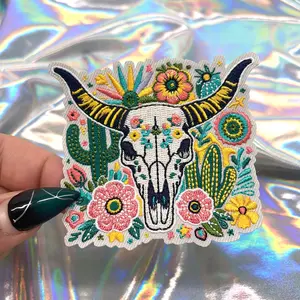 Floral Desert Steer Iron On Patch