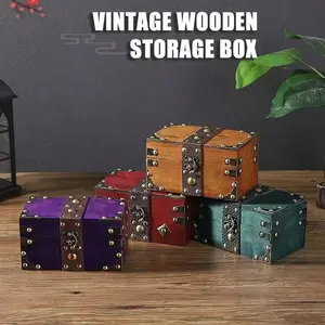 Vintage-style lockable storage box, treasure chest box, movie prop box, collectibles storage box, escape room investigation wooden storage box, jewelry holders, vintage home desktop decoration