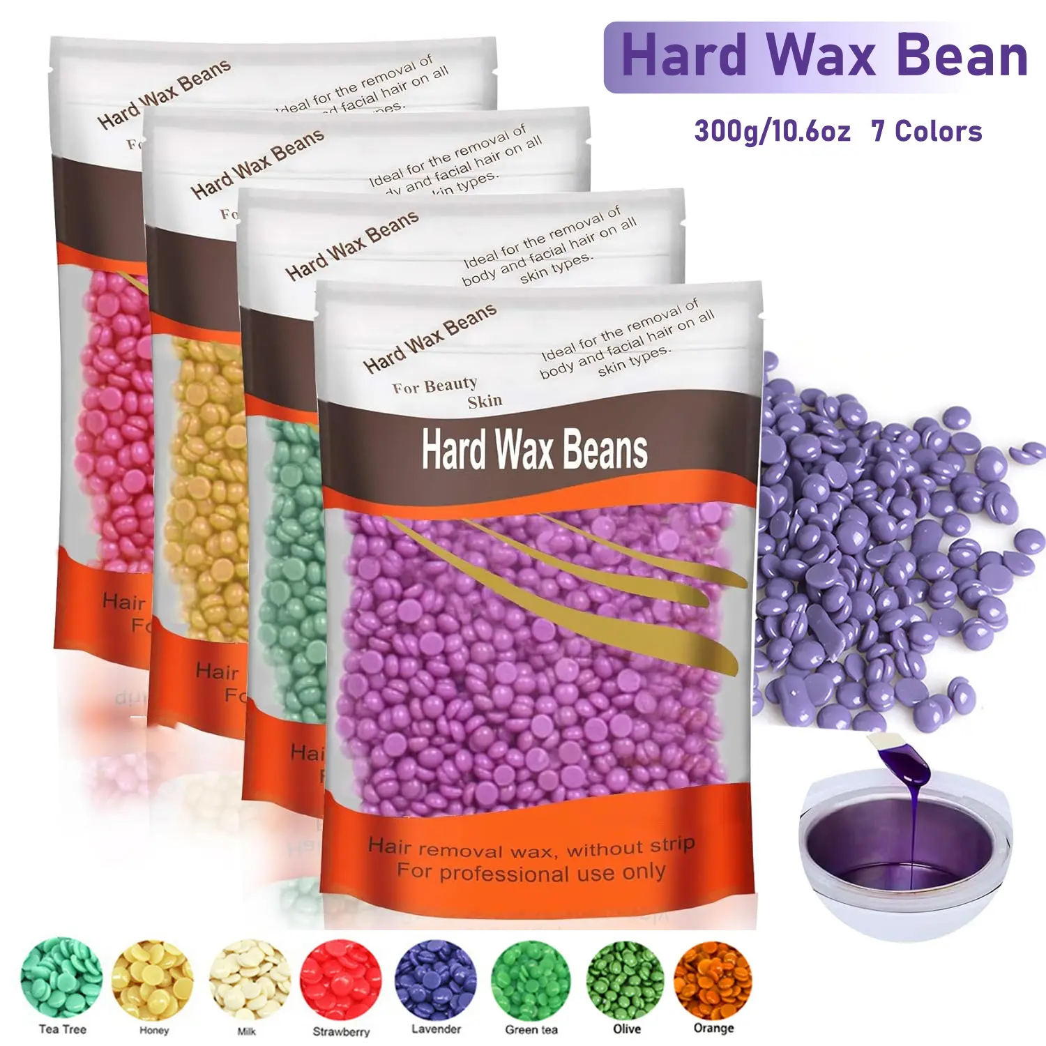 300g/10.6oz Hard Wax Beads for Hair Removal,Gentle Hard Wax Kit Peel-Off Waxing Beads for Facial and Full Body