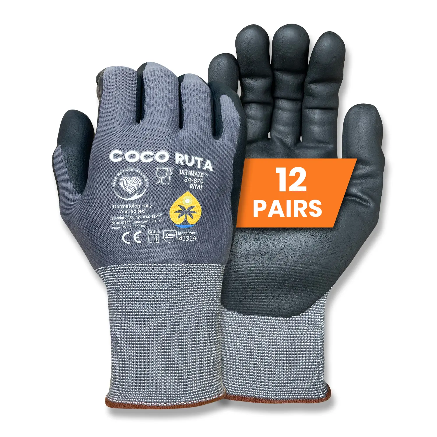 12 pairs COCO RUTA Ultimate Foam Nitrile Work Gloves – 12/24 Pairs, Micro-Foam Palm Coated, Breathable, Comfortable Grip, Construction Safety Gloves