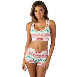 PSD Womens Fair Isle Sports Bra & Boy Short Matching Set - Soft, Comfortable, Breathable, Ultra-Light Fabric