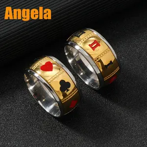 Poker Card Ring Men's Fashion Personality Roman Numeral Stainless Steel Ring Jewelry