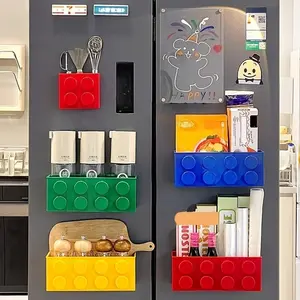 4 Pcs/set Magnetic Building Block Storage Box, Wall-Mounted Design, Kitchen & Living Room Organization, Fridge Side Hanging Holder