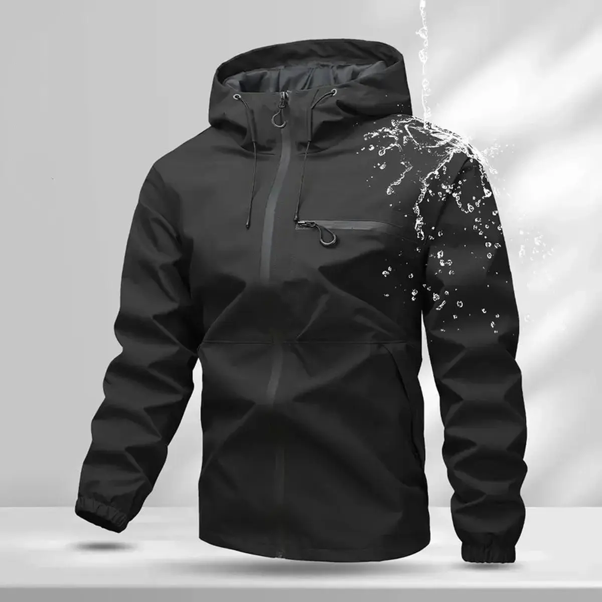 Men’s softshell hooded jacket with drawstring, sporty casual style, large front pocket, side zip closure, spring/autumn apparel, back-to-school season outfit, long-sleeve for spring/autumn outings Longsleeves jackets zip up clothes ti Coats Menswear