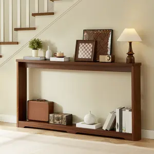 70.1"corrugated texture storage table for entranceways, narrow wooden console sofa table, can be placed behind the sofa, suitable for entranceways, corridors, and front door.Walnut.70.1"L*8.7"W*35.5"H Narrow Console Table with Drawers