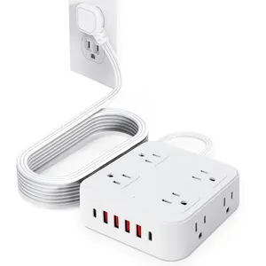 Multi-Outlet Power Strip, Tabletop Connector with Overvoltage Protection, 1.98m Cable, 8 Ca Sockets, 4 USB Ports, Office Use, and Surge Protector Outlet, Multi Plug Extender
