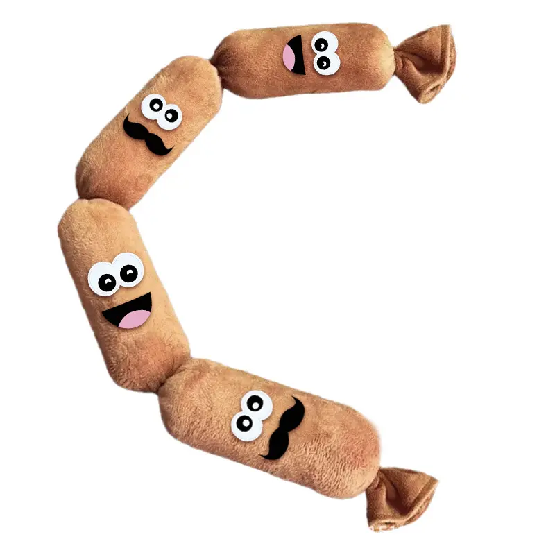 4-Link Squeaky Sausage Dog Toy - Plush Tug & Squeaky Chew Toy for Aggressive Chewers, Interactive Boredom Relief, Squeaky Chew Toys