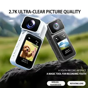 2.7K Ultra HD Thumb Action Camera with Flexible Lens Rotation Portable Body Cam for Sports Vlogging Anti-Fall Protection Riding Helmet Pocket Recorder fathersdaygift