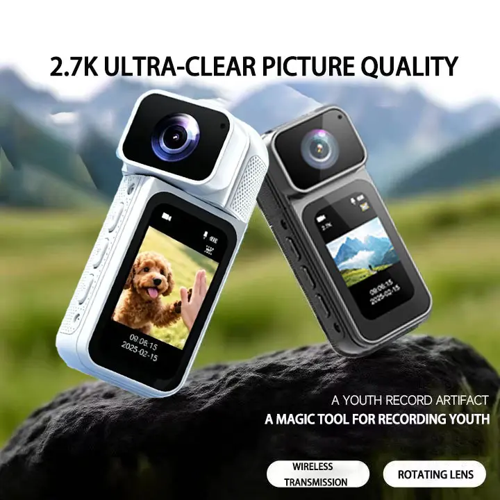 2.7K Ultra HD Thumb Action Camera with Flexible Lens Rotation Portable Body Cam for Sports Vlogging Anti-Fall Protection Riding Helmet Pocket Recorder