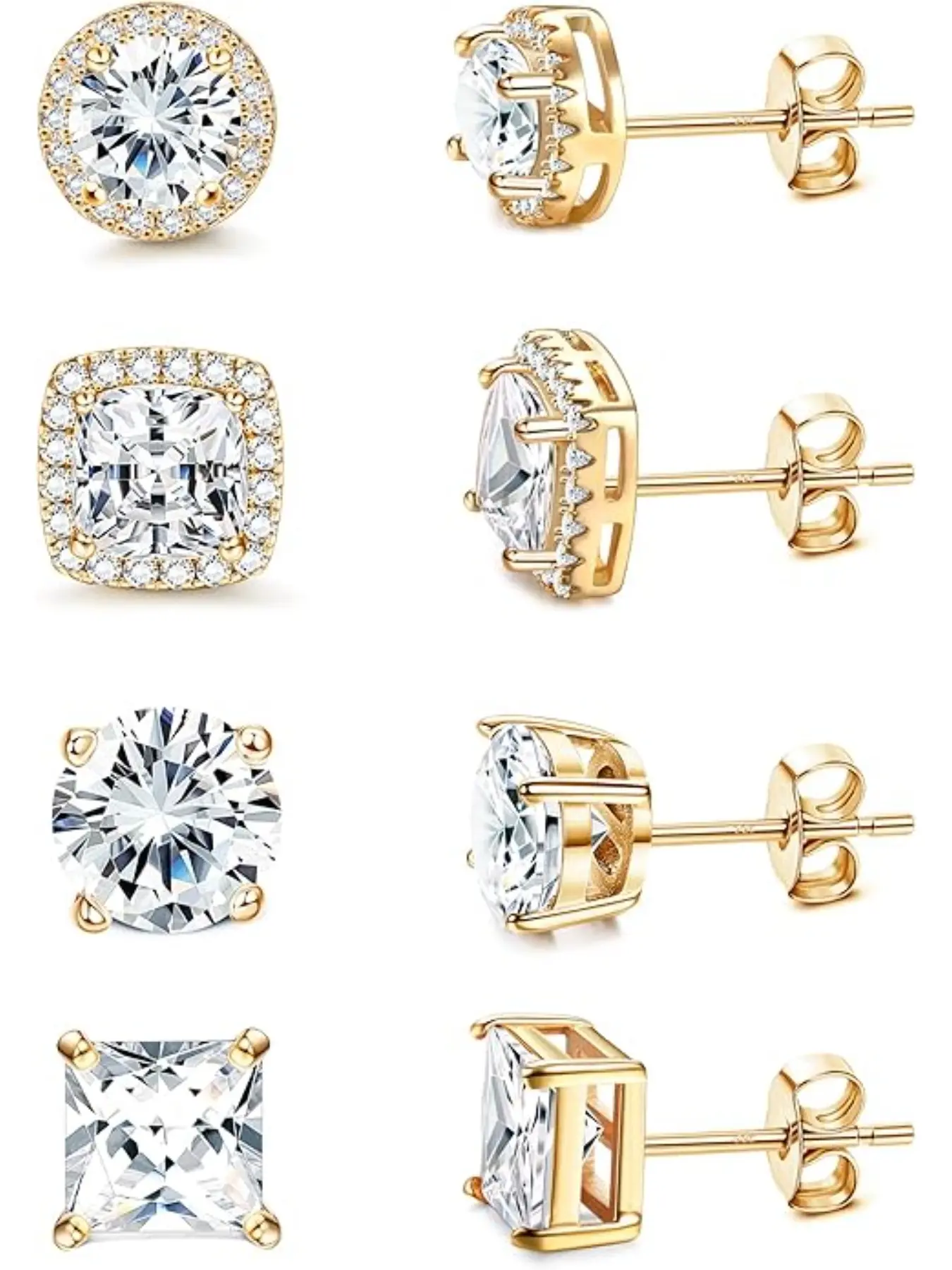 Cubic Zirconia Stud Earrings for Women Men | 18K Gold Plated Hypoallergenic Sterling Silver Post Earrings | Big Brilliant Simulated Diamond CZ Halo Stud Earrings for Sensitive Ears Stud Earring Jewelry Artificial Zirconia Earrings Studs Earrings