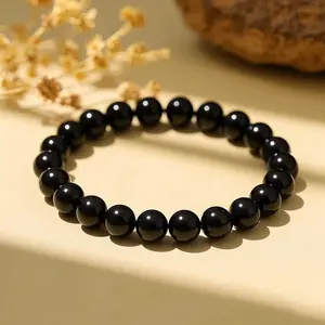 Natural Onyx Stone Bead Bracelet for Stress Relief and Confidence Boosting Black Obsidian Energy Jewelry Promotes Balance and Elegant Style Ideal for Everyday Spiritual Accessories