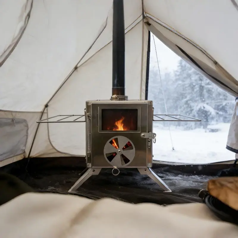 Dandelion Shell Portable 304 Stainless Steel Wood Stove with View Glass and Cooking Function, Includes 8 Chimneys for Outdoor Camping & Heating, Portable Stove, Compact
