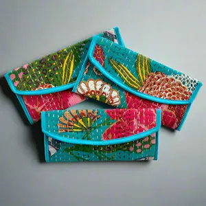 The Salena - Foldover Kantha Clutch in Turquoise