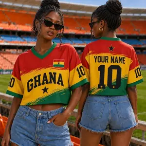 Ghana Soccer Crop Jersey For Women, Custom Name Number Football Shirt, Personalized Fan Sports Tee, Ghana Game Day Outfit