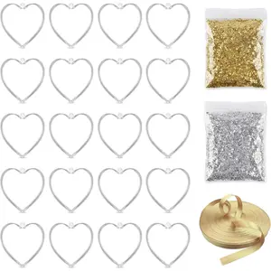 20 count Clear  Fillable Love Heart Ornaments, 5.8cm Heart Shaped Ornaments for Crafts with  Glitter,  Glitter &  Ribbon, Transparent DIY Decor for Wedding Party Christmas (Heart)