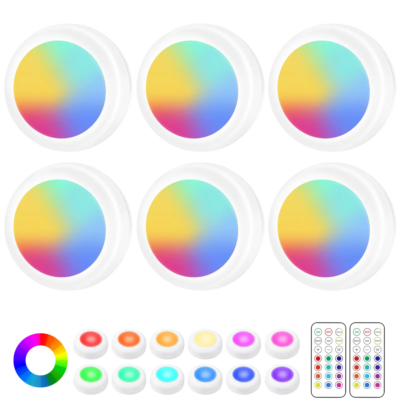 CADRIM Puck Light, 13 RGB Colors Night Lamp, Battery Powered, Under Cabinet Light with Remote and Touch Control, Home Decor Light