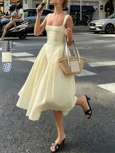 Vintage Bustier Dress for Women, Vacation, Daily Outing, Commute, Date Night, Elegant Polka Dot Long Sleeveless Slim Fit Dress
