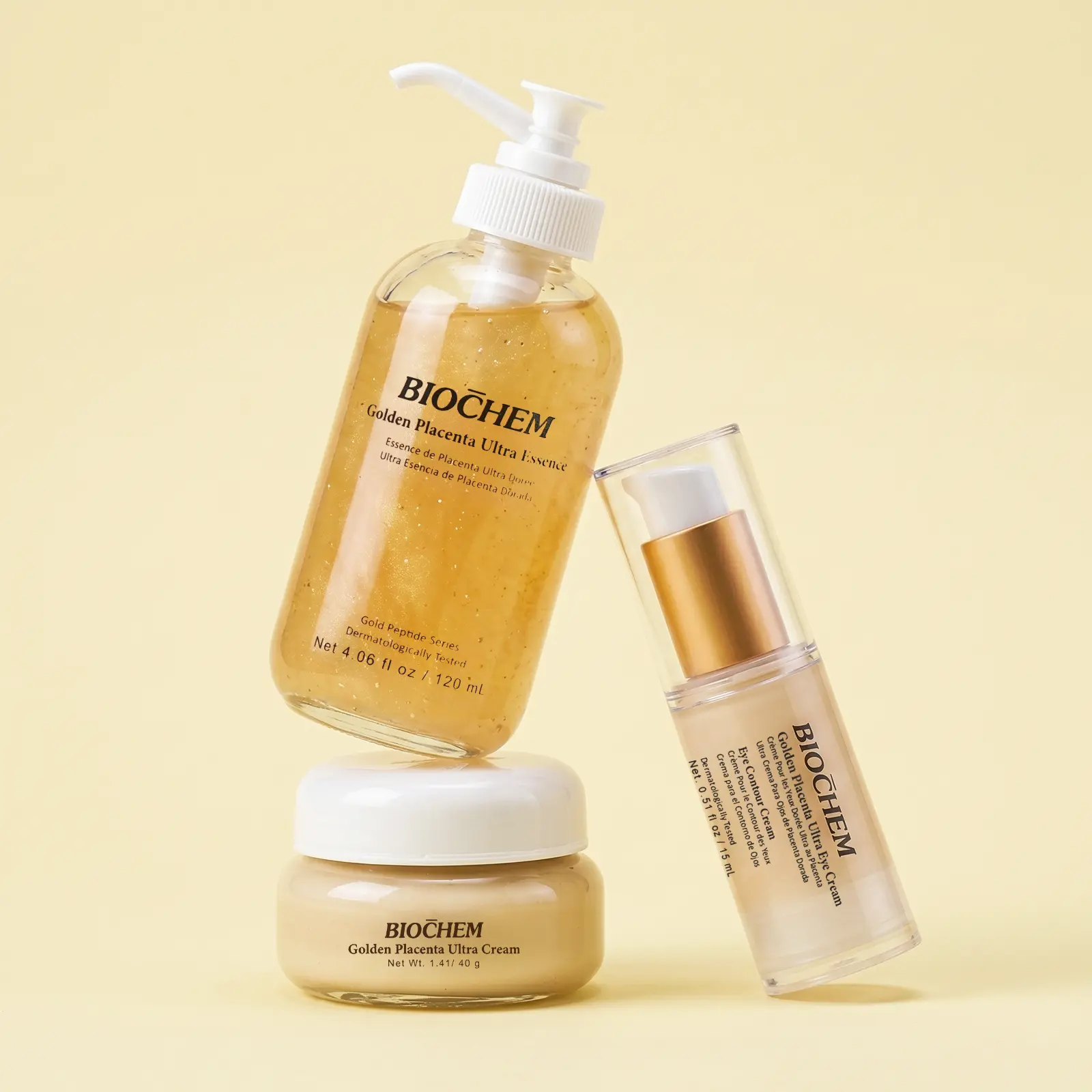 Biochem Anti-Aging Skincare Set, 3-Piece Multi-pack with Golden Placenta Daily Serum, Face Cream & Eye Cream for Dry & All Skin Types