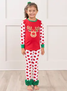 Marie Nicole Clothing Christmas Reindeer Pajamas for Girls - 100% Super Soft Cotton Toddler Jammies with Fun Patterns & Reindeer Applique