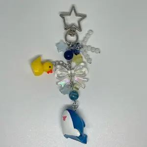 Handmade Beaded Sea Creature Keychain with Duck Charm and Shark Charm