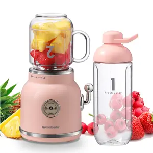 [Christmas Gift] Homeleader Retro Smoothie Blender Personal Blender for Shakes and Smoothies, With 6 Sharp Blades, 21oz Travel Cup and Lids,Pink Machine,Function Blender Juicer