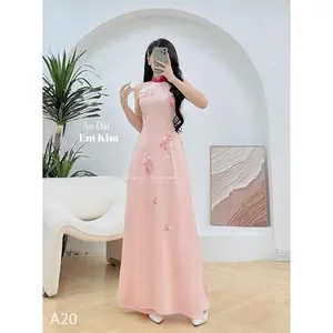 Peach sleeveless Ao Dai pink neck A20 No pants | Ao Dai for Women| Lunar New Year | Ao Dai Viet Nam