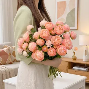 20 Stems Artificial Ranunculus Flowers, Blush Pink Faux Silk Flower Bouquet for Wedding & Home Decor