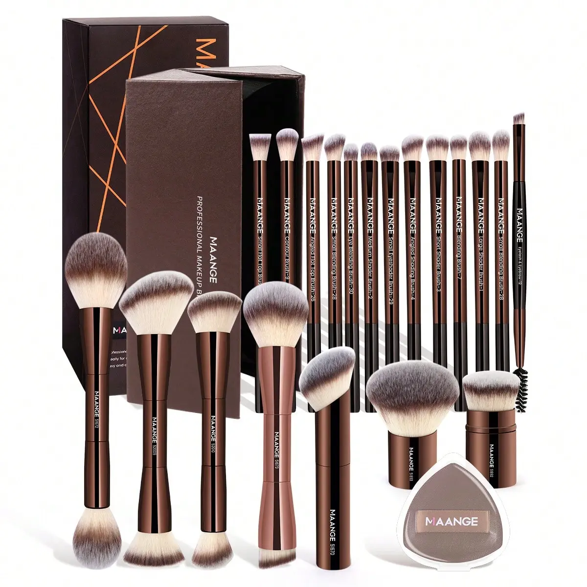 20pcs brushes + 1pc Puffs + Storage Case - Brown