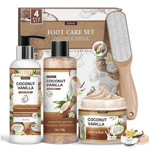 Coconut & Vanilla Foot Soak Set - Salts, Foot File, Scrub & Urea Cream Pedicure Supplies for Dry, Cracked Feet - Foot Spa Pedicure Kit for Women Men
