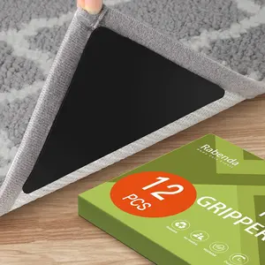 Rug Tape Grippers Non Slip 12 Pack | Double Sided Reusable Rug Pads for Hardwood Floors Tile | Anti Curl Carpet Tape Keep Corners Flat