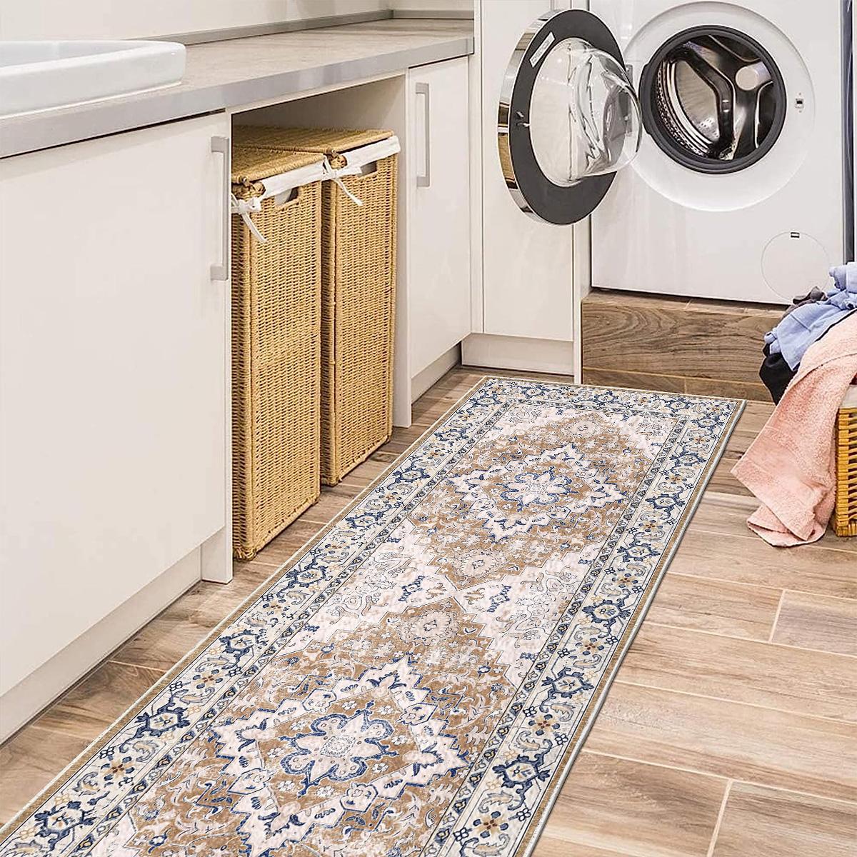 2'x6' Washable Boho Runner Rug, Non Slip Vintage Bohemian Indoor Carpet for Bedroom, Kitchen, Living Room, Hallway