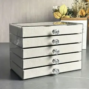 5-Tier Acrylic Jewelry Box with Velvet Drawers & Removable Trays,Clear Jewelry Storage Organizer with Adjustable Partitions,Anti-Scratch Protection for Rings Earrings Necklaces,Desktop Display Holder for Home Dressing Area,Practical Gift for Mom Wife