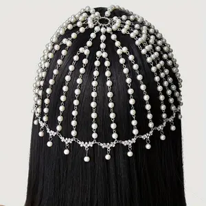 1920s Crystal Cap Headpiece Rhinestone Head Chain Roaring 20s Great Gatsby Hair Accessories For Art Deco Party