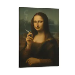 2D flat design, 1 piece humorous Mona Lisa bathroom canvas print poster — art decor suitable for living room, bedroom, office — country style, traditional and modern styles — perfect gift idea, bathroom wall decoration, interior décor, artist home accent,
