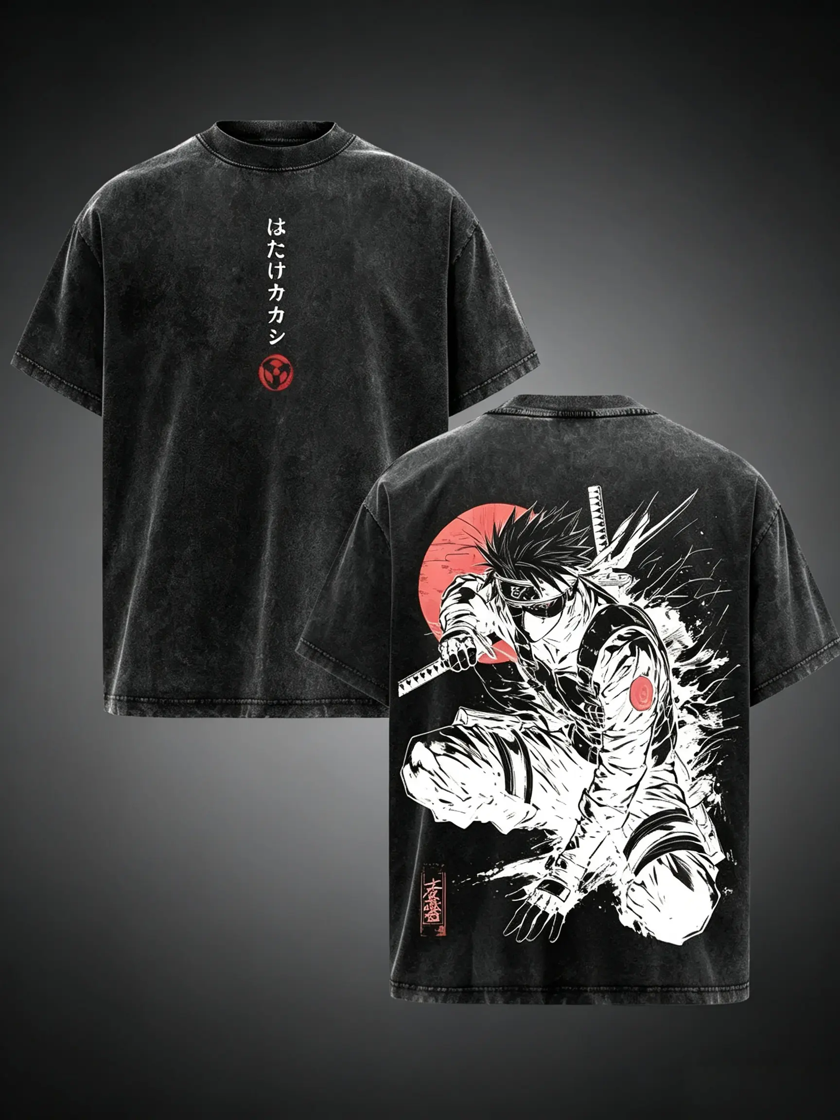 Kakashi Hatake T-Shirt Washed Vintage, Naruto Anime Oversize Streetwear Tee, Sharingan Ninja Graphic Shirt, Unisex Heavyweight Cotton Top, Gift for Anime & Manga Fans casual slim-fitting f day funny meme
