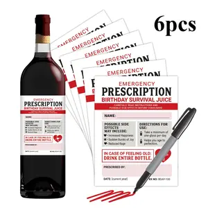 6 Fun Emergency Prescription Gift Tags, Birthday Longevity Juice Bottle Labels, Novelty Party Wine Bottle Decor, Birthday Gifts & Party Supplies